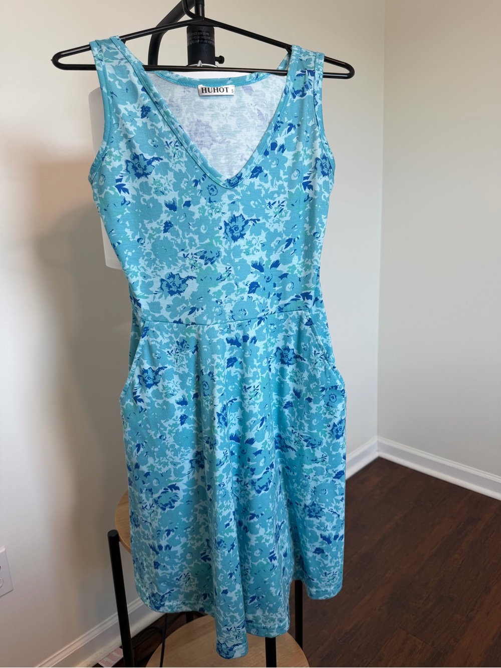 Blue Floral V-Neck Fit & Flare Dress by